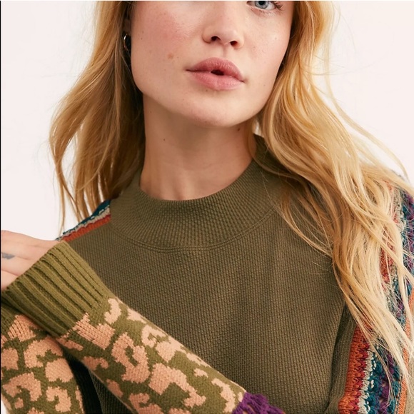 EUC - FREE PEOPLE Switch It Up Cuff Thermal Mock Neck Army Green - Size Small - Picture 6 of 7